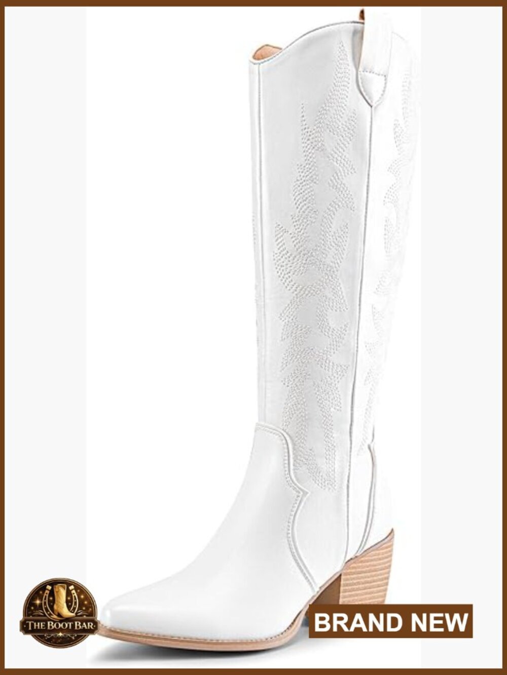 Knee High Cowgirl Boots with Chunky Heel Embroidered